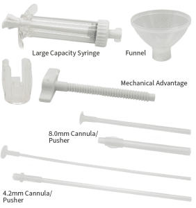 A delivery system that provides a complete mixing of Mg OSTEOCRETE and excellent visibility for precise graft placement.